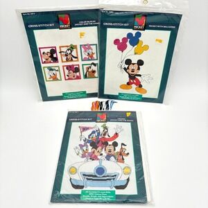 Disney Mickey Unlimited Cross Stitch Kit Lot of 3 Balloons Cruisin 2 New 1 Open